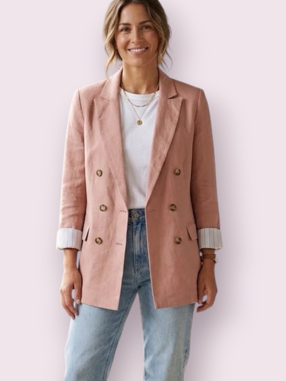 Topshop Double Breasted Dusty Pink Blazer Viscose/Linen Size 2